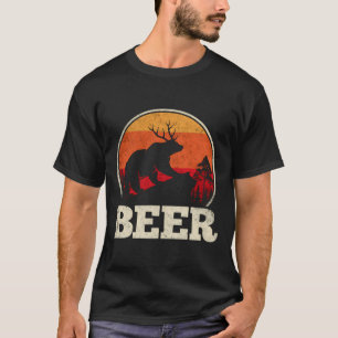 Bear Deer Antlers Funny Beer Retro Camping Graphic T-Shirt