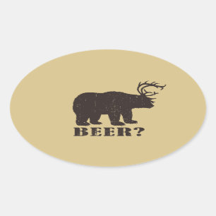 Bear + Deer = Bear? Funny Hunting Decals Oval Sticker