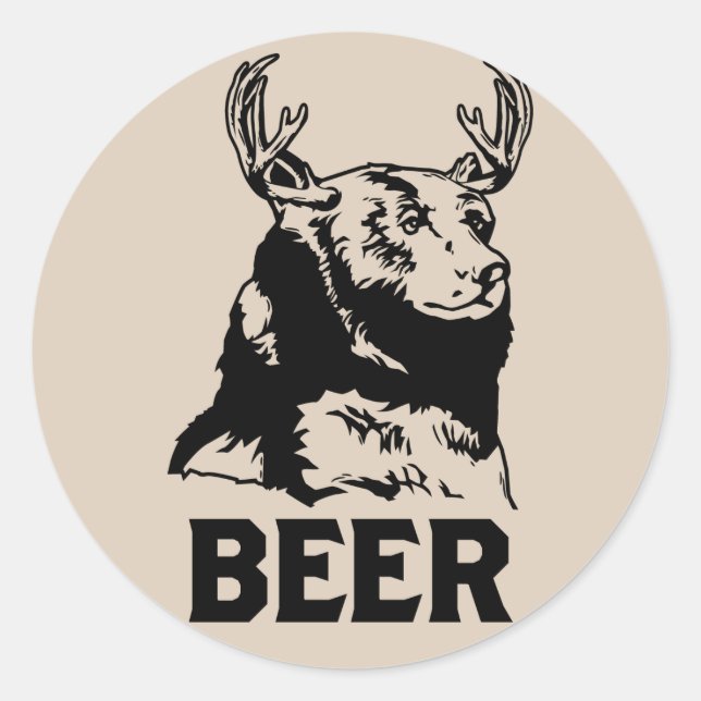 Bear + Deer = Beer Classic Round Sticker (Front)