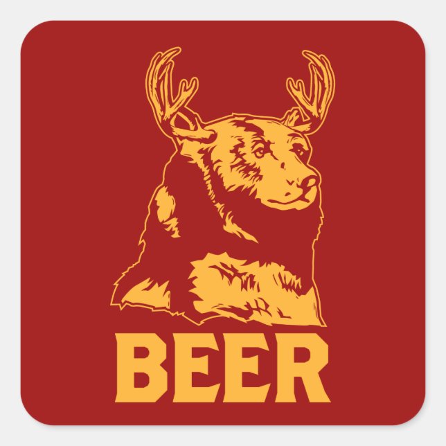 Bear + Deer = Beer Square Sticker (Front)