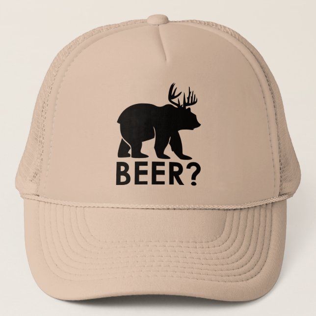 Bear + Deer = Beer? trucker hat (Front)