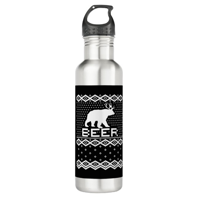 Bear Deer BEER Ugly Christmas 710 Ml Water Bottle (Front)