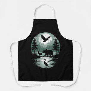 Bear Deer Eagle Moon Forest Silhouette Apron