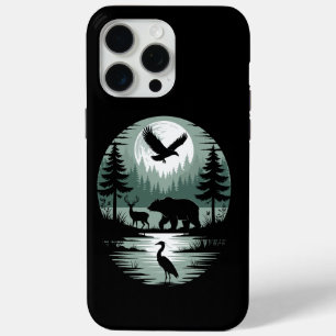 Bear Deer Eagle Moon Forest Silhouette iPhone 15 Pro Max Case