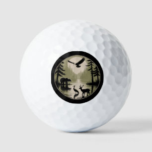 Bear Deer Eagle Moon Forest Silhouette Golf Balls