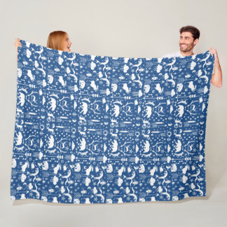 Bear Deer Fox Racoon Folk Art Pattern Fleece Blanket