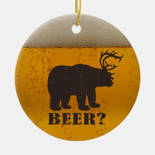 Bear,  Deer or Beer? Ceramic Tree Decoration (Front)