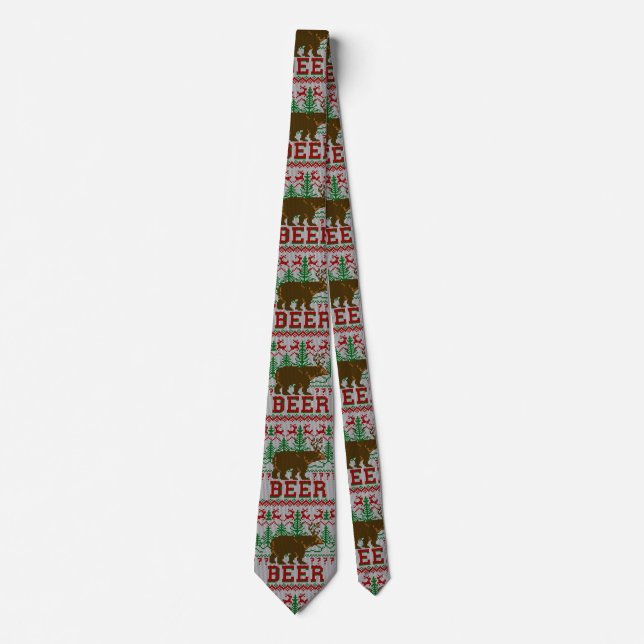 Bear Deer or Beer Christmas Jumper Knit Style Tie (Front)