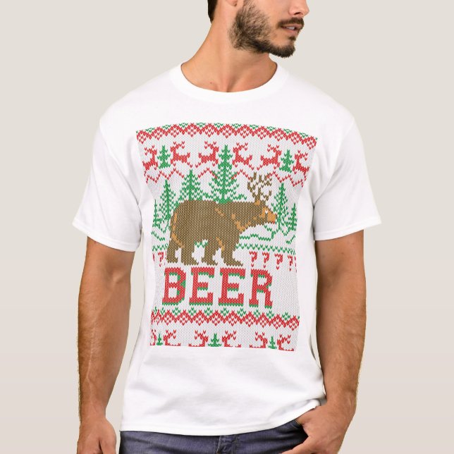 Bear Deer or Beer Christmas Jumper Knitting T-Shirt (Front)
