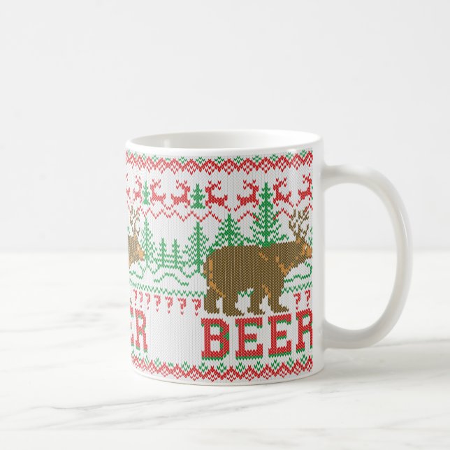 Bear Deer or Beer Christmas Sweater Knit Style Coffee Mug (Right)