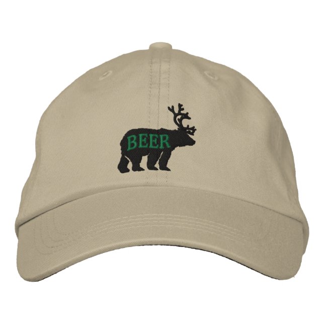 Bear Deer or Beer Embossed Embroidered Statement Embroidered Hat (Front)