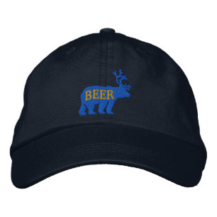 Bear Deer or Beer Embossed Embroidered Statement Embroidered Hat