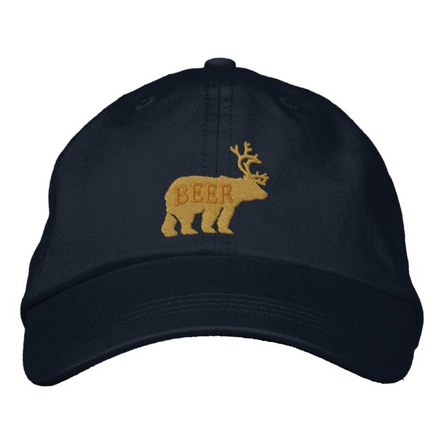 Bear Deer or Beer Embossed Embroidered Statement Embroidered Hat (Front)