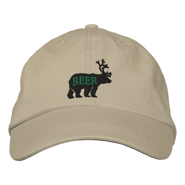 Bear Deer or Beer Embossed Embroidered Statement Hat (Front)