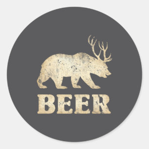 Bear Deer Vintage Beer  Classic Round Sticker