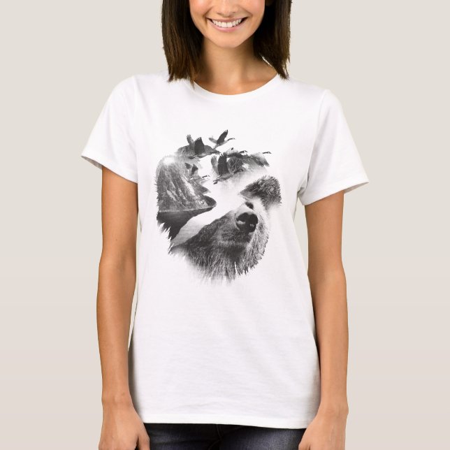 Bear Design Double Exposed T-Shirt (Front)