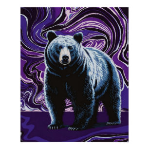 Bear Design Poster Wall Art Purple Blue