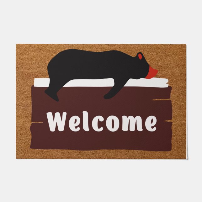 Bear Doormat, Personalised Door Mat, Black Bear Doormat (Front)