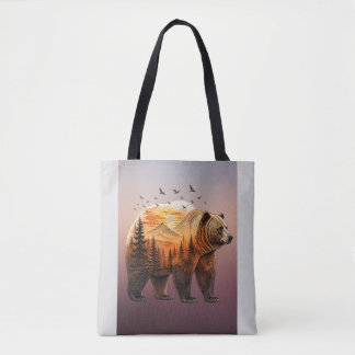 Bear Double Exposure Forest Tote Bag