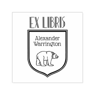 Bear Drawing Art Deco Crest Ex Libris Book Name Self-inking Stamp