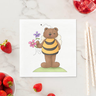 Bear Dressed as Bumblebee with Flowers Napkin