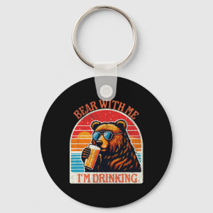 Bear Drinking Beer Outdoor Funny Grizzly Hiking Key Ring