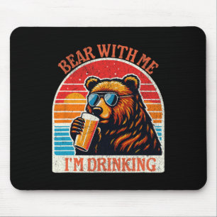 Bear Drinking Beer Outdoor Funny Grizzly Hiking Mouse Mat