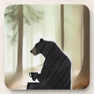 Bear Drinking Coffee in the Woods Coaster