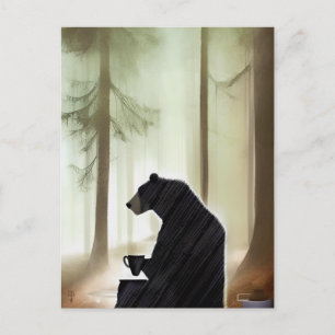 Bear Drinking Coffee in the Woods Postcard