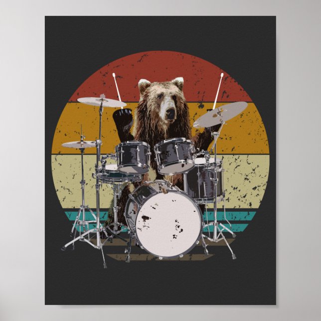 Bear Drummer Playing Drums Poster (Front)