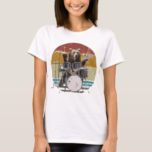 Bear Drummer Playing Drums Women T-Shirt