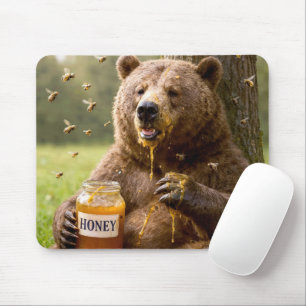 Bear Eating Honey Out of a Jar Mouse Mat