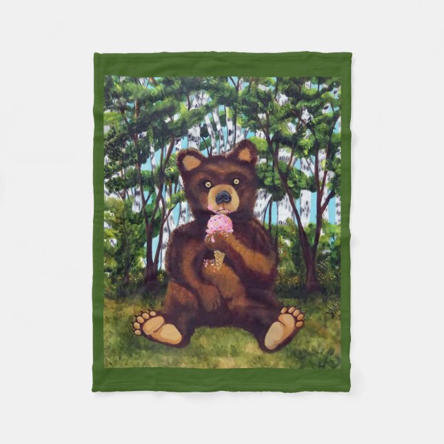 Bear Eating Ice cream baby fleece blanket (Front)