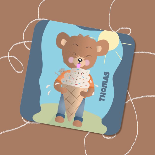 Bear Eating Ice Cream Kid Blue Sticker (Creator Uploaded)