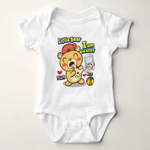 Bear eating pizza baby bodysuit