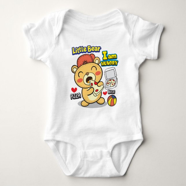 Bear eating pizza  baby bodysuit (Front)