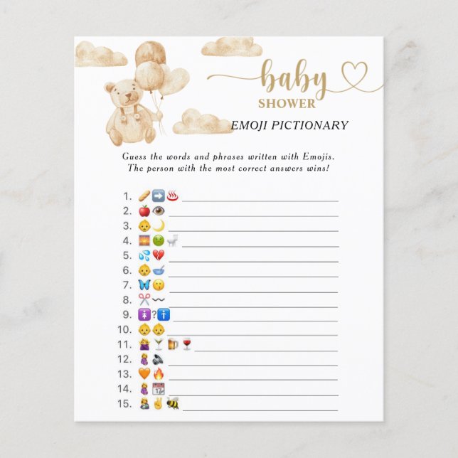 Bear Emoji picture game baby shower (Front)