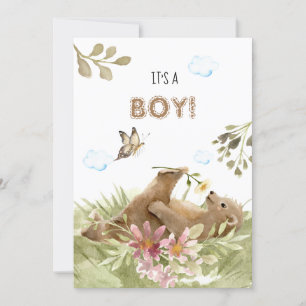 *~* Bear Enjoying Flower Baby Boy Shower Invitation