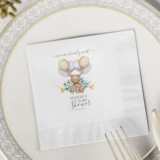 Bear Eucalyptus Bearly Wait Baby Shower Paper Napkin (Creator Uploaded)