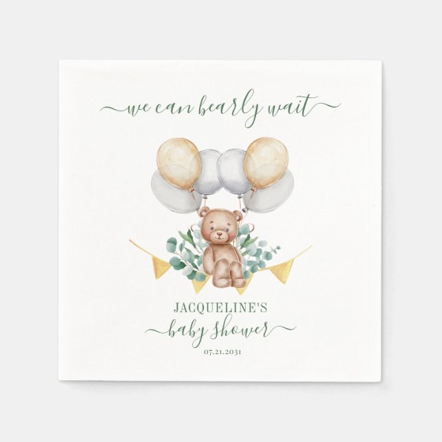 Bear Eucalyptus Botanical Baby Shower Paper Napkin (Front)