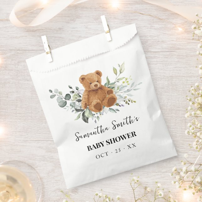 Bear Eucalyptus Greenery Baby Shower Favour Bag (Clipped)
