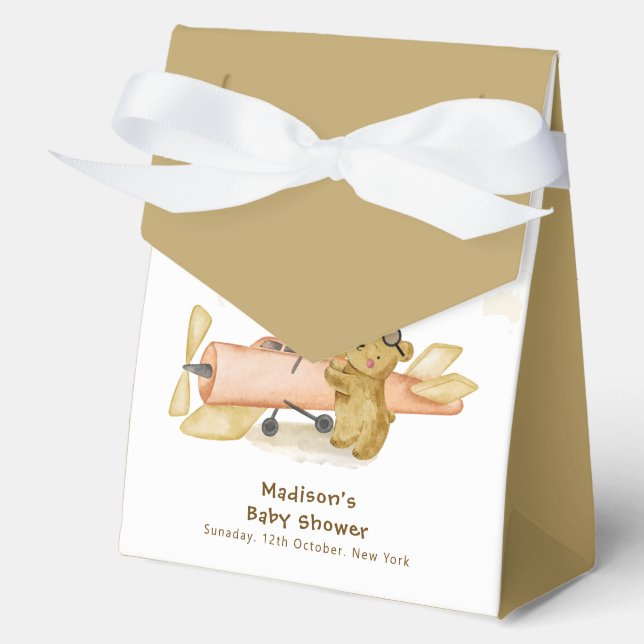 Bear Explorer World Map Airplane Boy Baby Shower  Favour Box (Front)