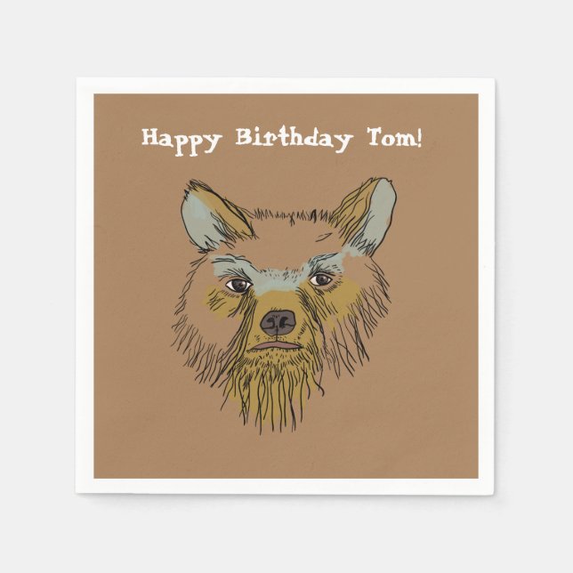 Bear Face Drawing Birthday Custom Napkin (Front)