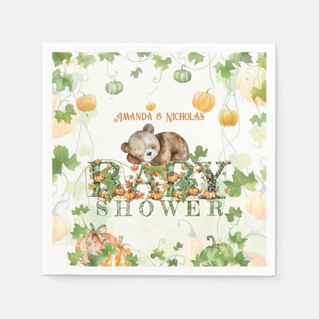 Bear Fall Baby Shower Napkin (Front)