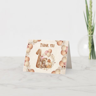 Bear Fall Beary 1st Birthday Girl Thank you card