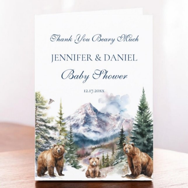 Bear Family Adventure Snow Mountain Baby Shower Thank You Card (Creator Uploaded)