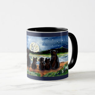 Bear Family and Moon Night Time Designer Blue Mug