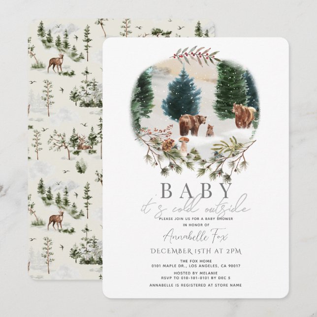Bear Family Baby It's Cold Outside Baby Shower Invitation (Front/Back)