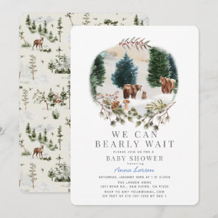 Bear Family Bearly Wait Winter Baby Shower Invitation
