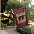 Bear Family Cabin Red Buffalo Plaid Burlap